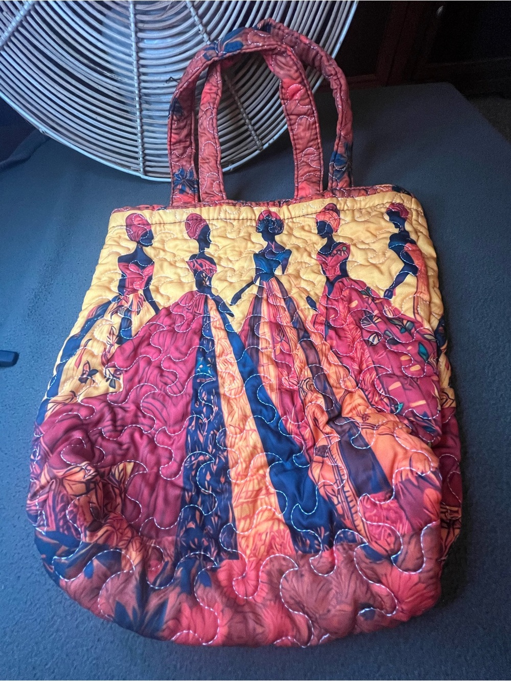 Handmade Quilted Afrocentric Tote Bag African Print Fabric Purse